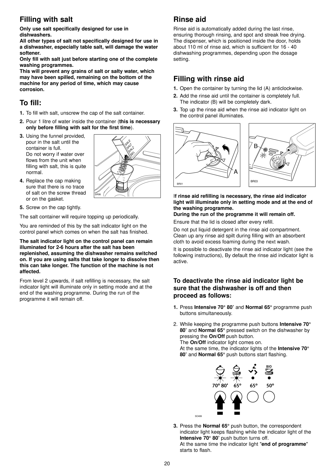 Electrolux ESF 4120 manual Filling with salt, To fill, Rinse aid, Filling with rinse aid 