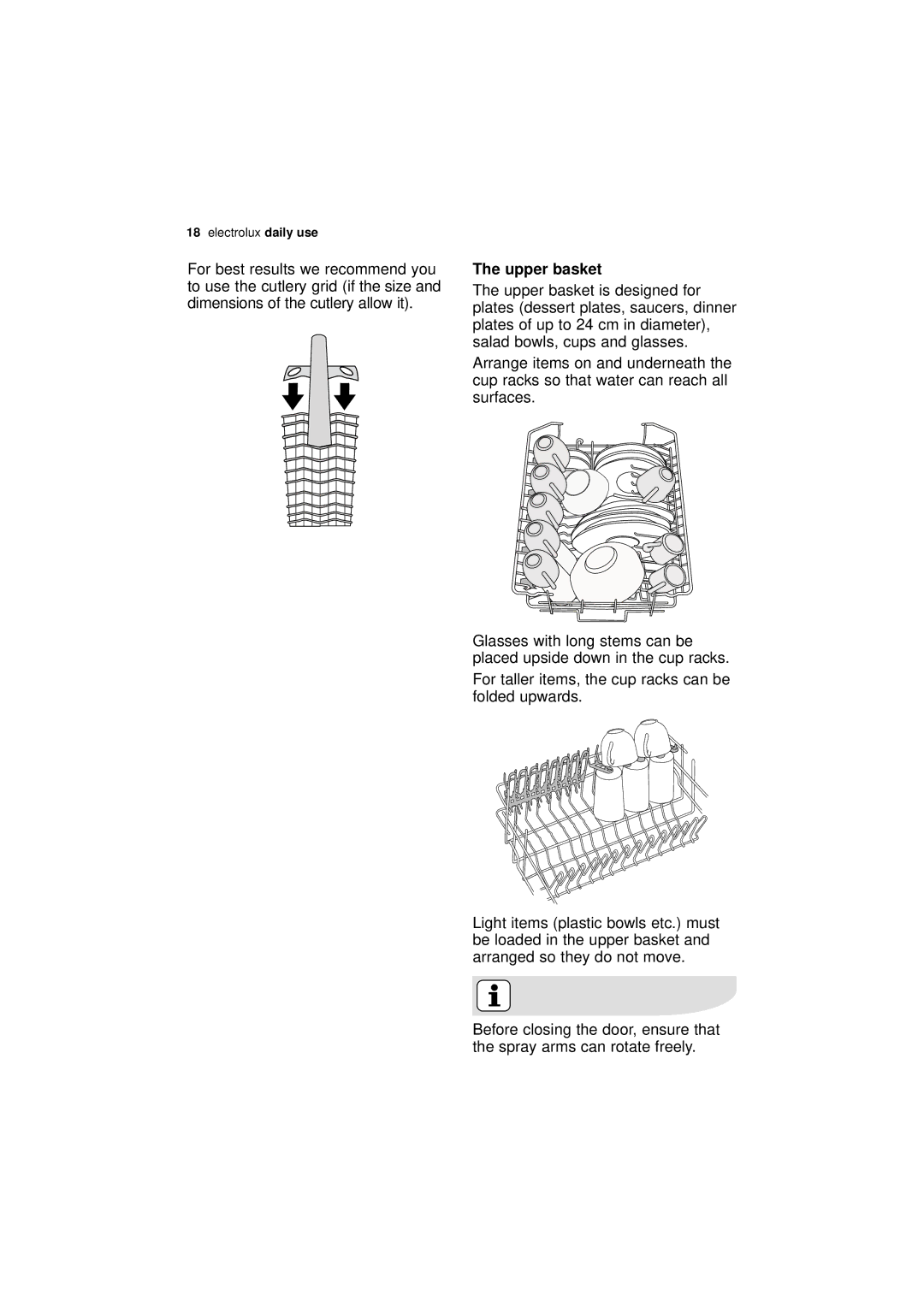 Electrolux ESF 43010 user manual Upper basket 