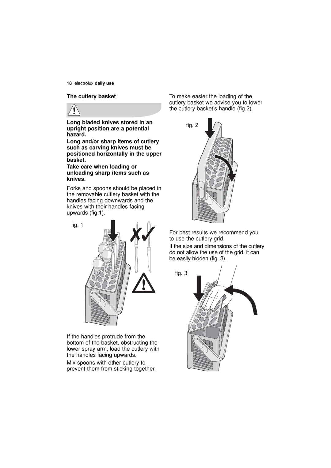 Electrolux ESF 45010 user manual Cutlery basket 