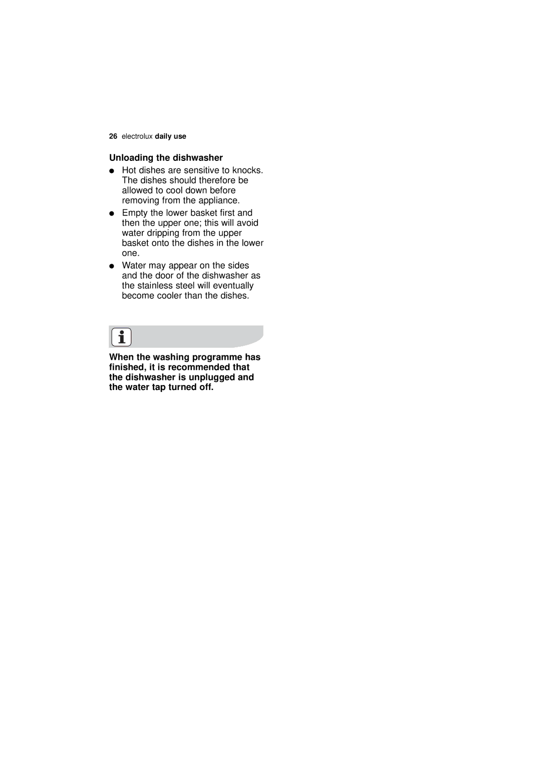 Electrolux ESF 45010 user manual Unloading the dishwasher 