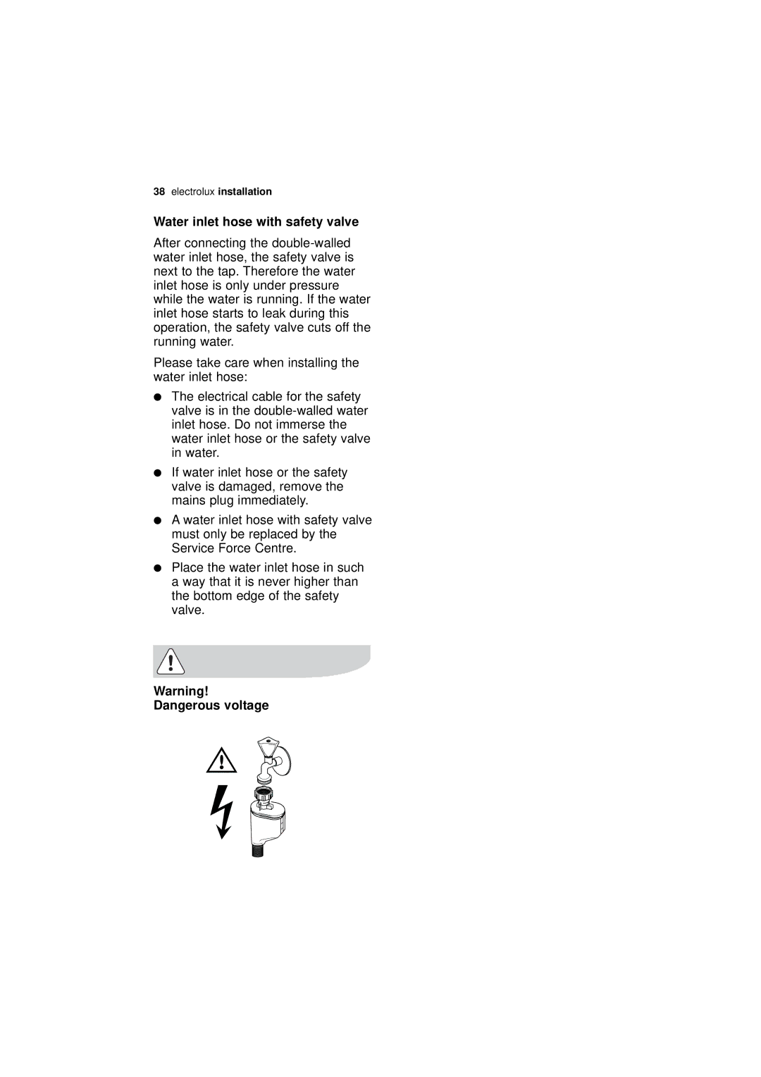 Electrolux ESF 45010 user manual Water inlet hose with safety valve 