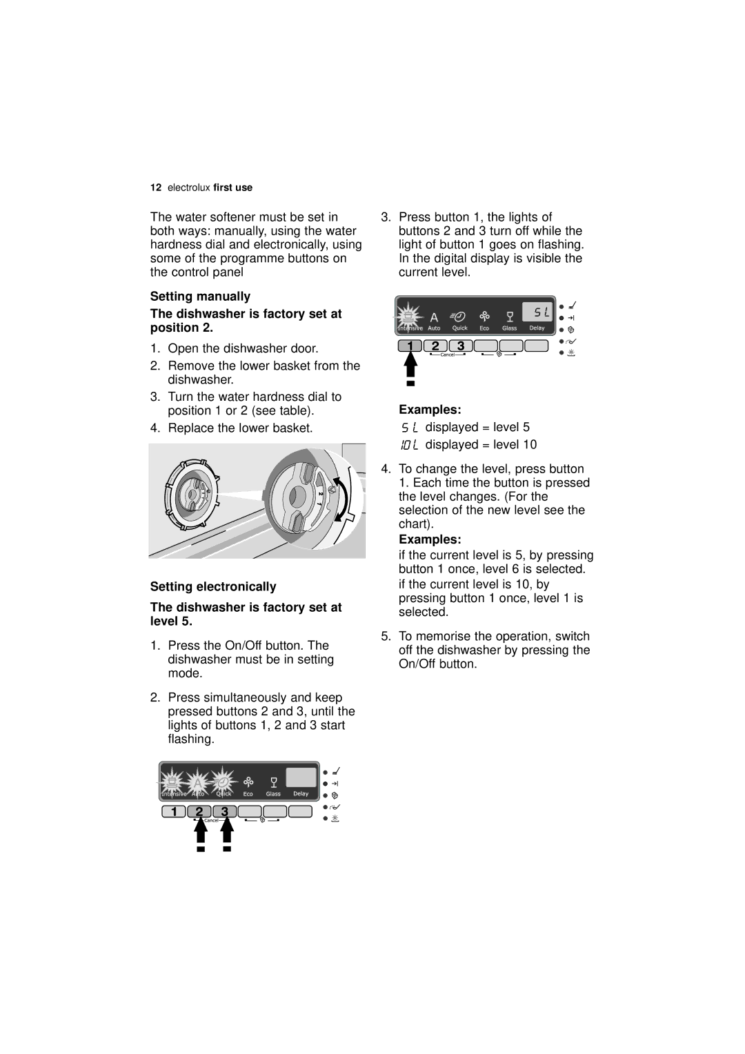 Electrolux ESF 46010 user manual Setting manually Dishwasher is factory set at position, Examples 