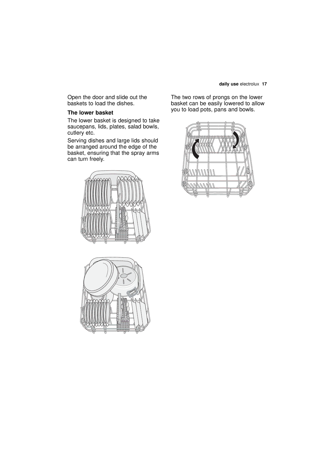 Electrolux ESF 46010 user manual Lower basket 