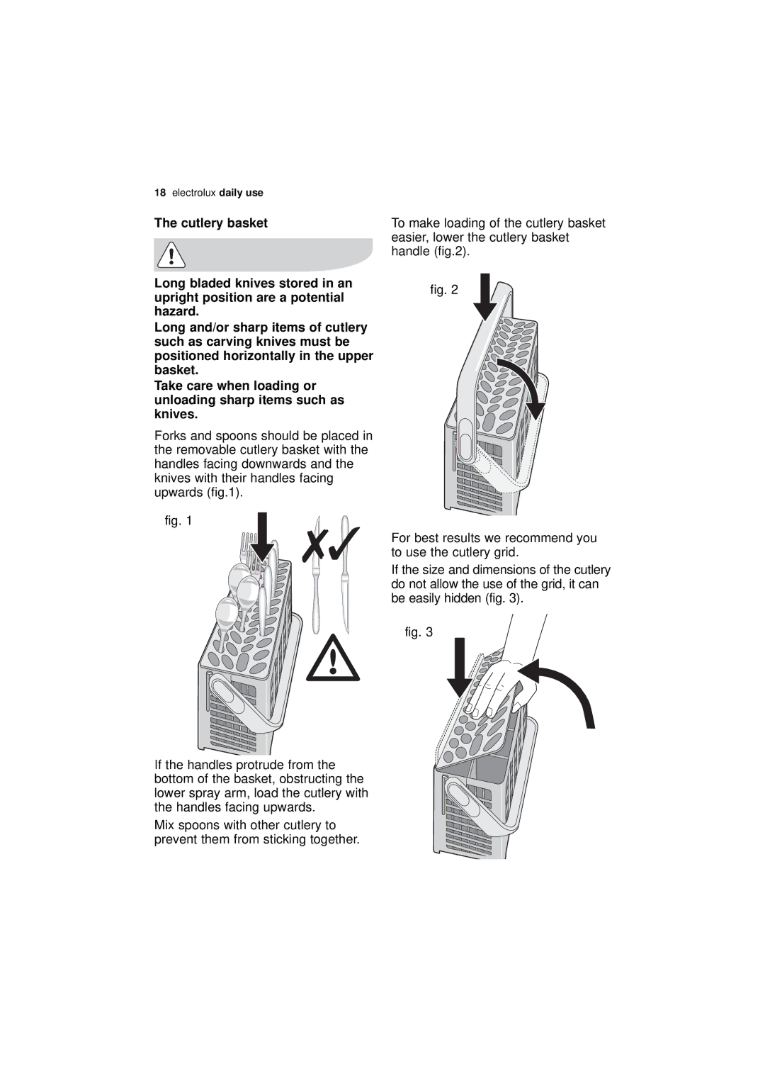 Electrolux ESF 46010 user manual Cutlery basket 