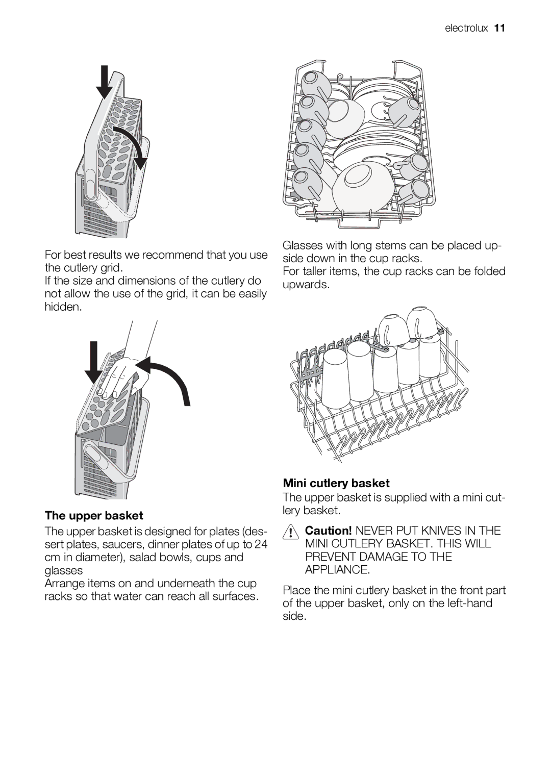 Electrolux ESF 46710 user manual Upper basket, Mini cutlery basket 