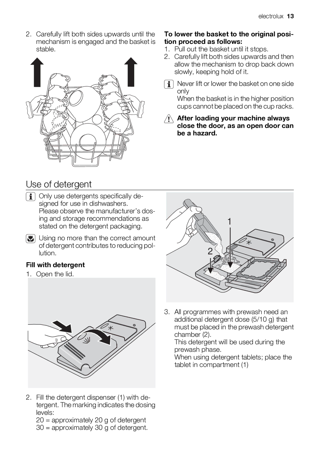 Electrolux ESF 46710 user manual Use of detergent, Fill with detergent 