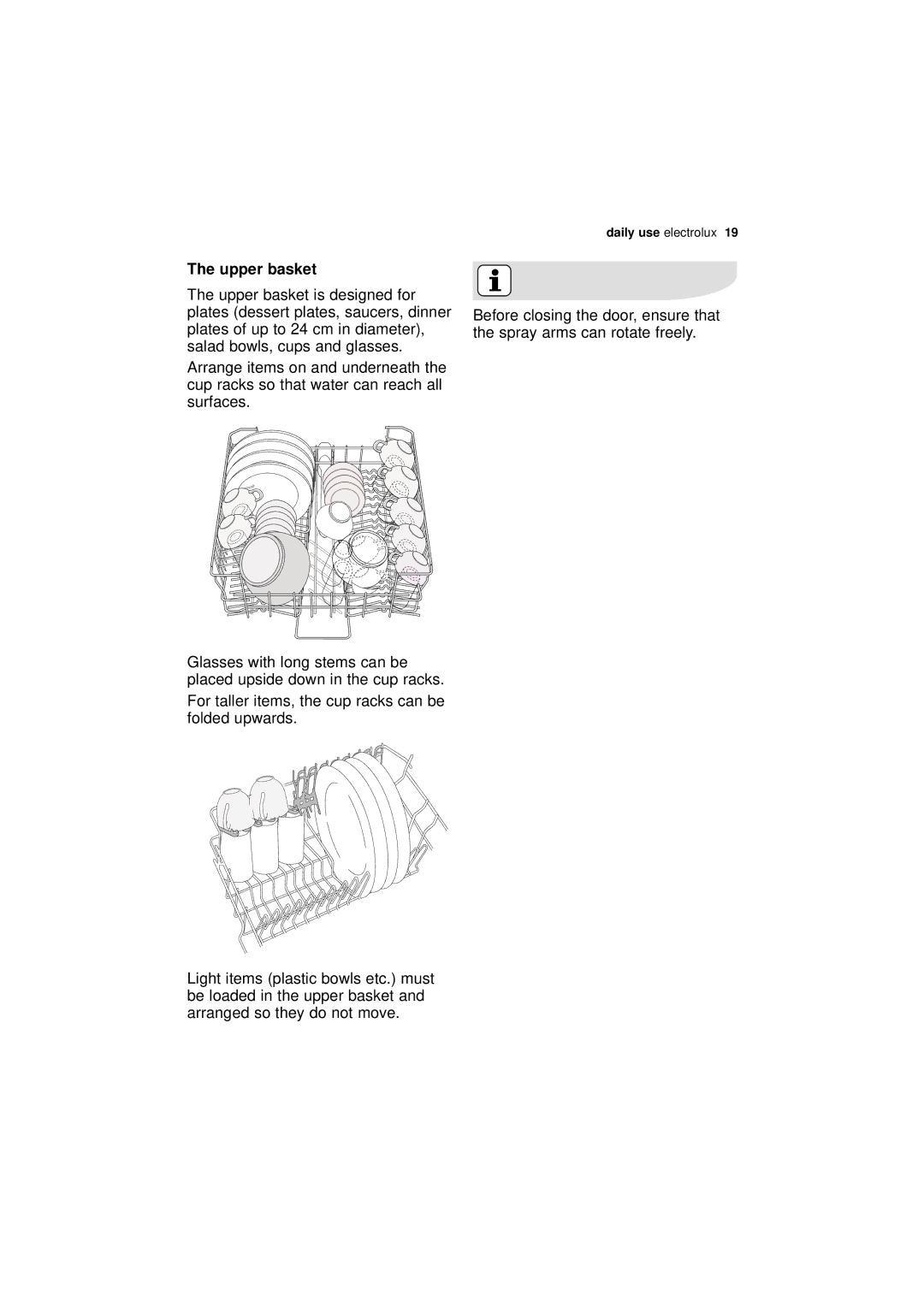 Electrolux ESF 64010 user manual Upper basket 