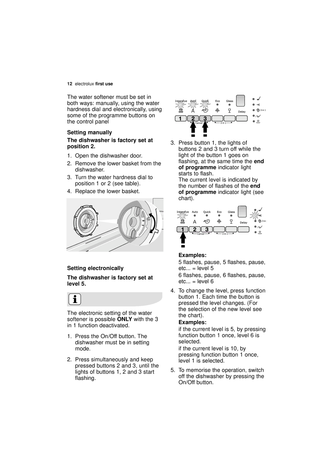 Electrolux ESF 65020 user manual Setting manually, Setting electronically, Examples 