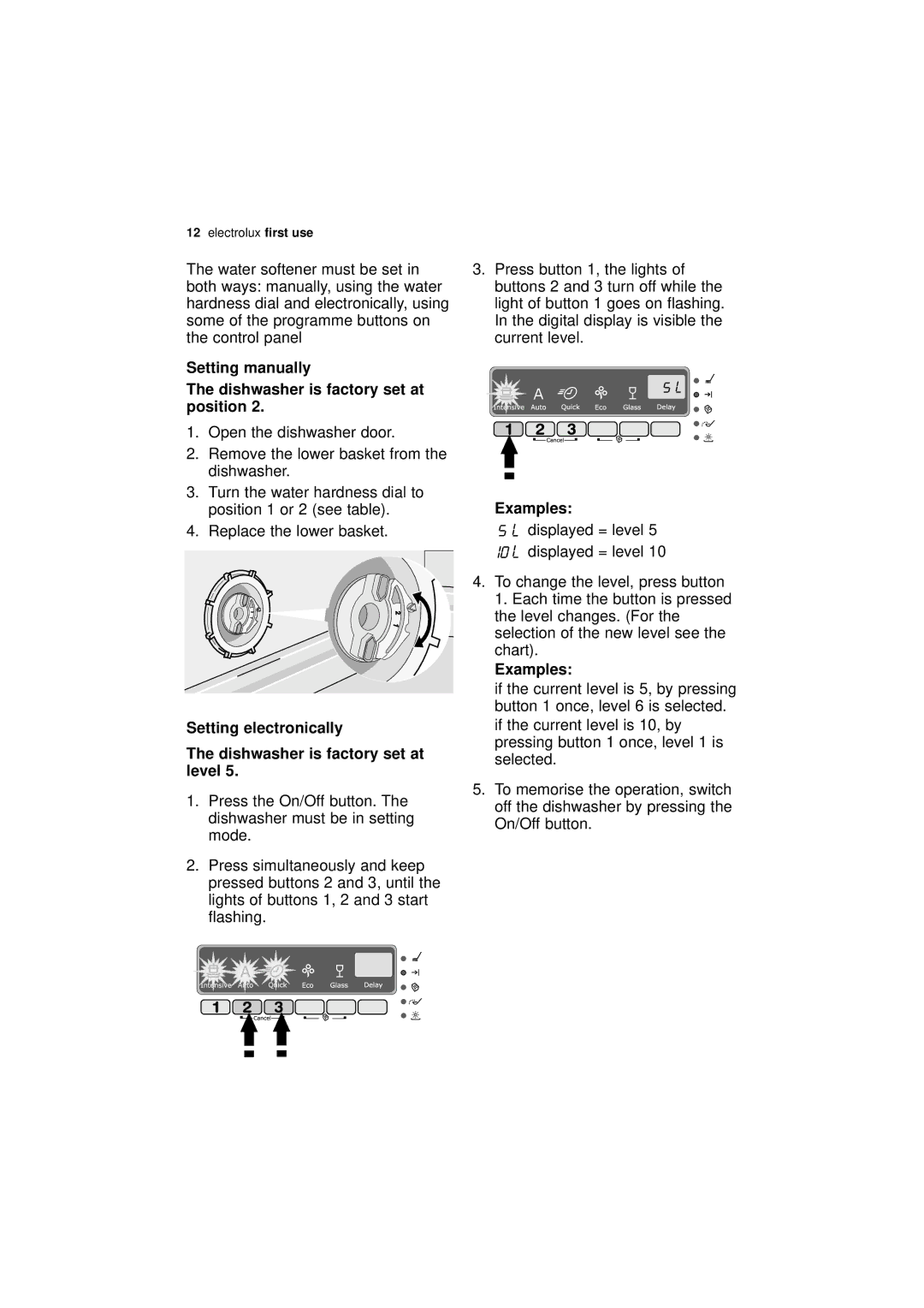 Electrolux ESF 66010 user manual Setting manually, Setting electronically, Examples 