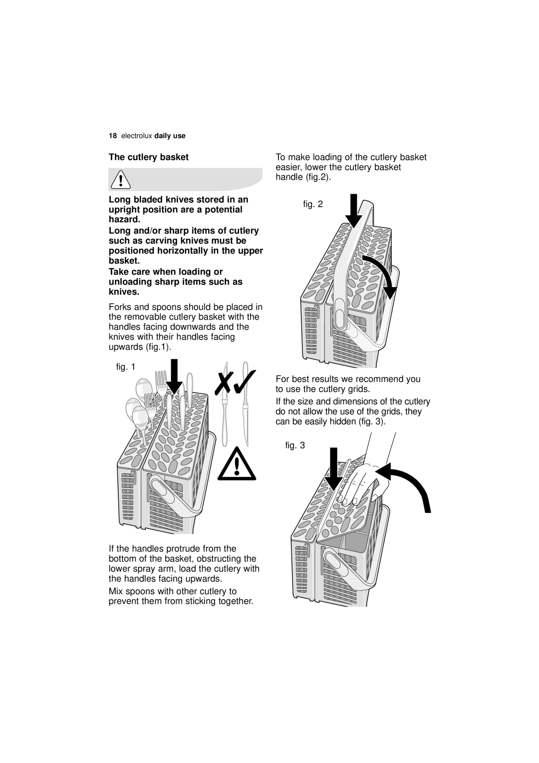 Electrolux ESF 66010 user manual Cutlery basket, Handle 