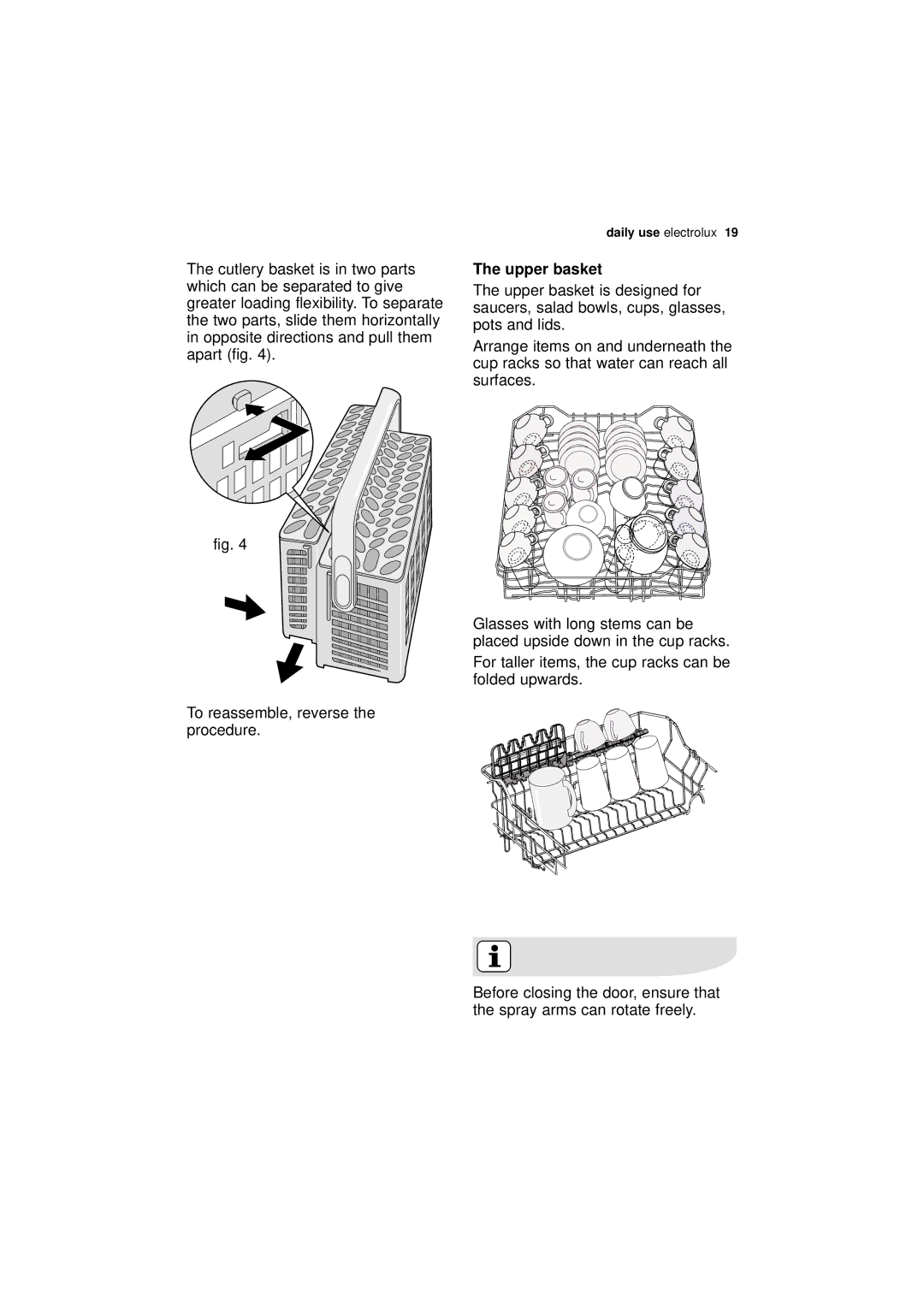 Electrolux ESF 66010 user manual Upper basket 