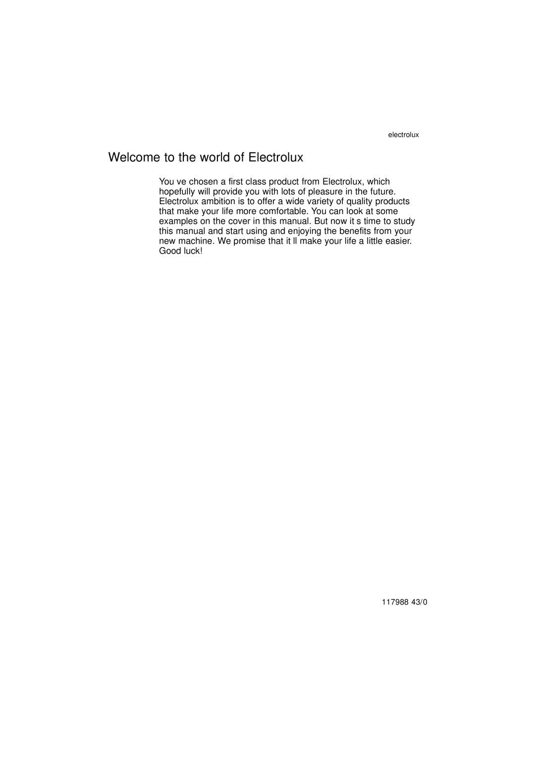 Electrolux ESF 66010 user manual Welcome to the world of Electrolux 