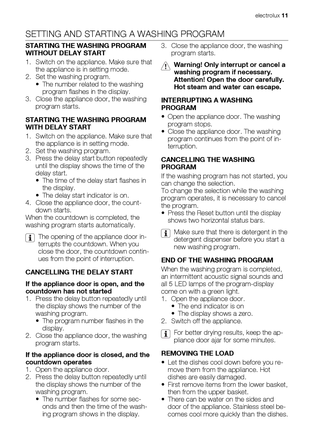 Electrolux ESF 66814 user manual Setting and Starting a Washing Program 