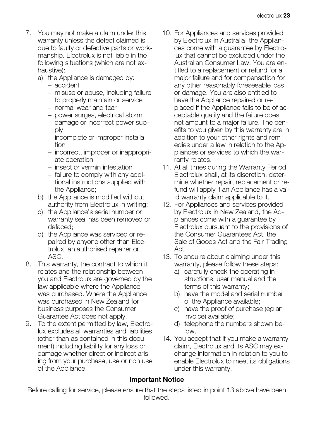 Electrolux ESF 66814 user manual Important Notice 