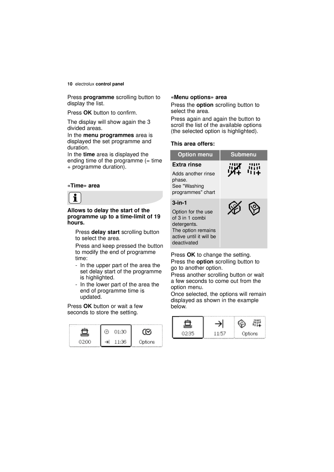 Electrolux ESF 68010 user manual Option menu 