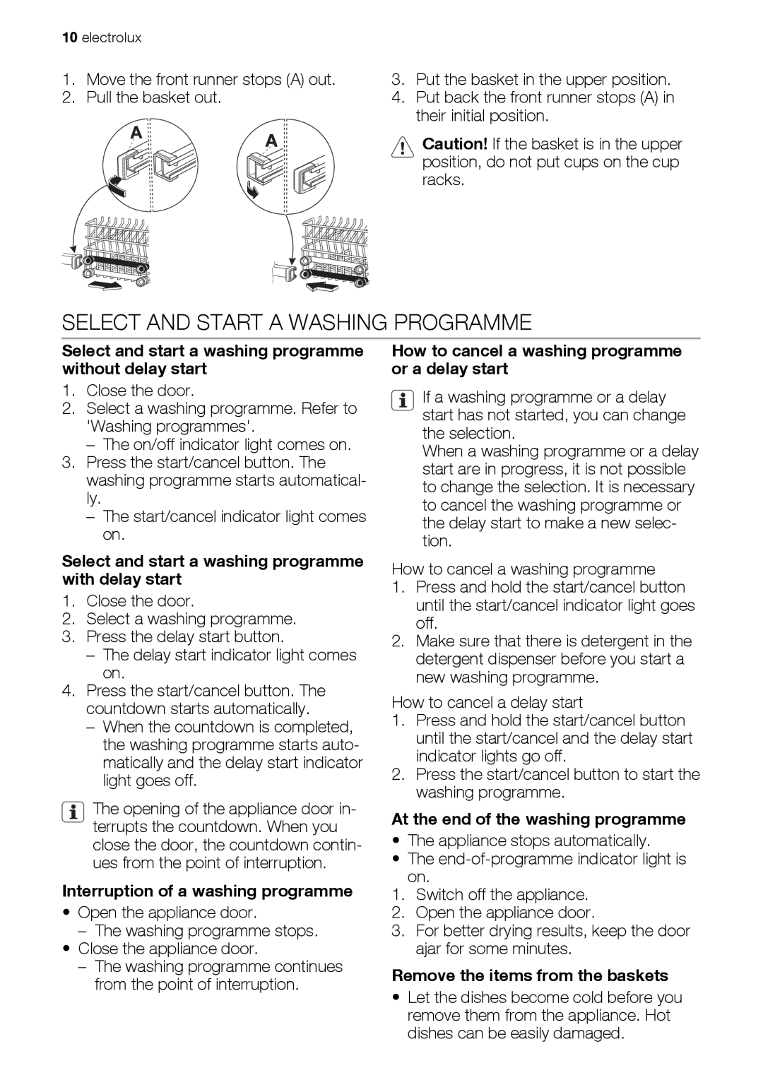 Electrolux ESF63012 user manual Select and Start a Washing Programme 