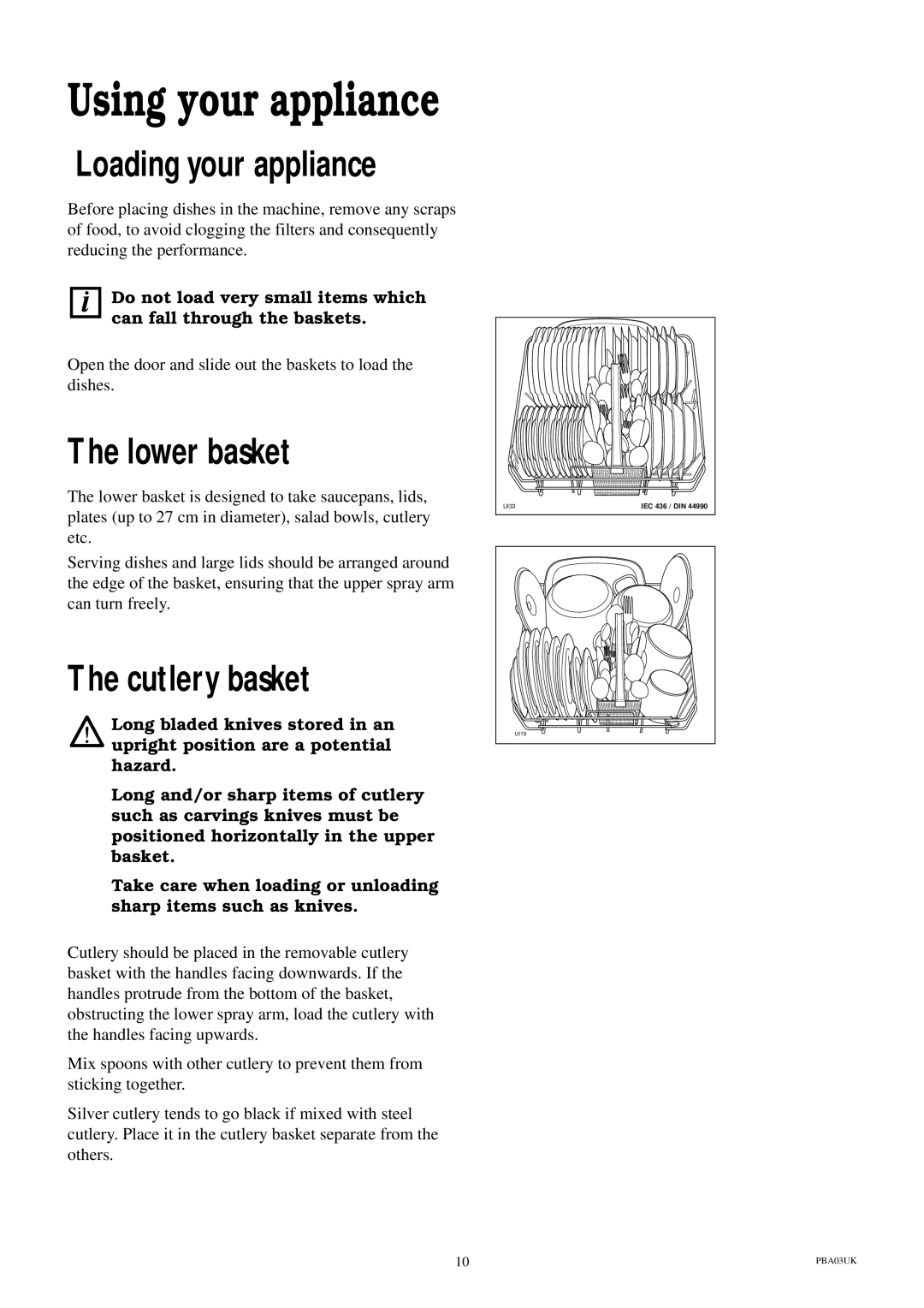 Electrolux ESI 600 manual Loading your appliance, Lower basket, Cutlery basket 