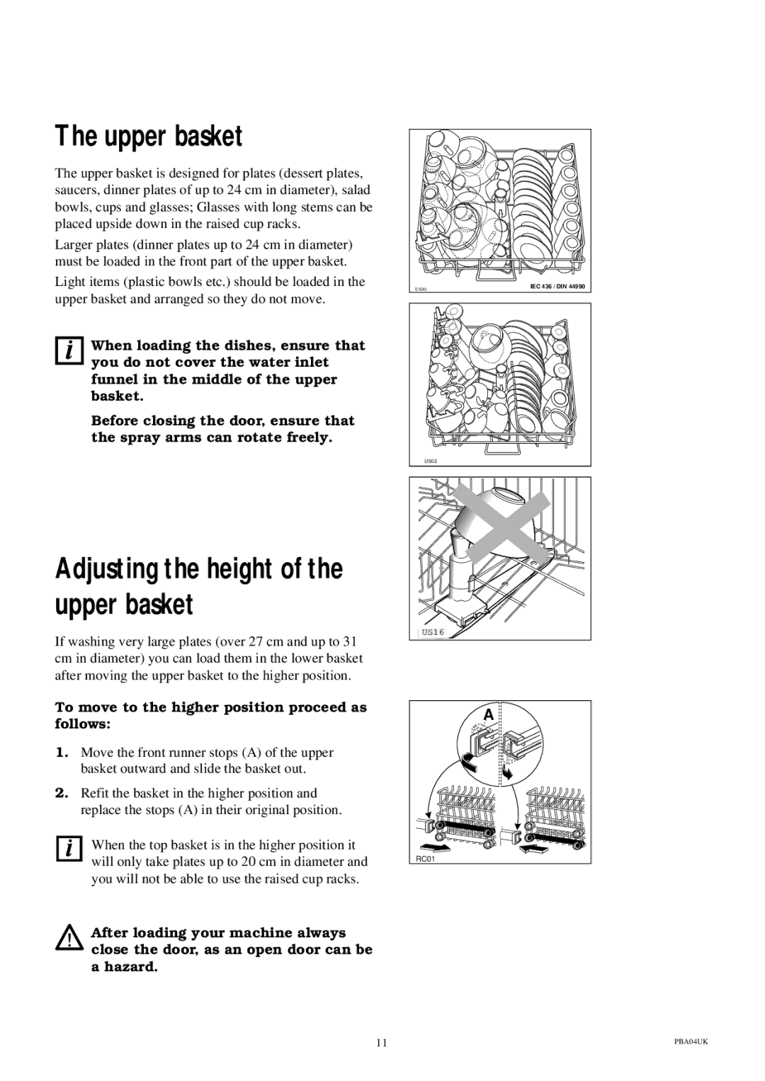 Electrolux ESI 600 manual Upper basket, Adjusting the height of the upper basket 