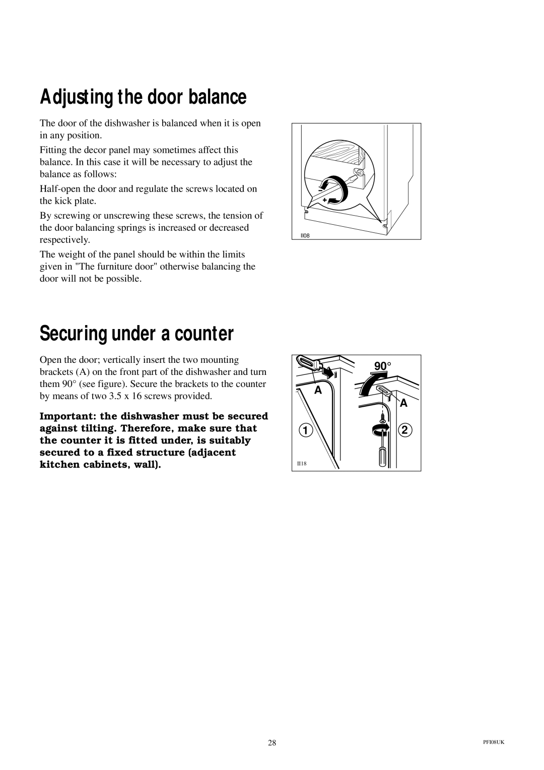 Electrolux ESI 600 manual Securing under a counter 