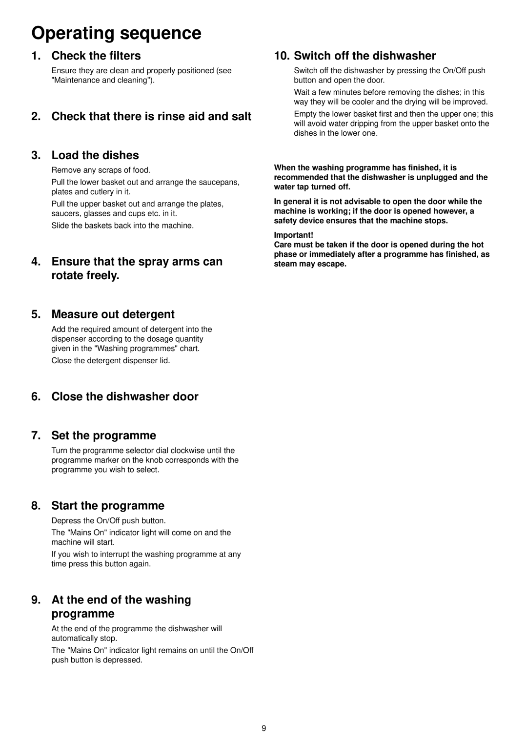 Electrolux ESI 602 manual Operating sequence 