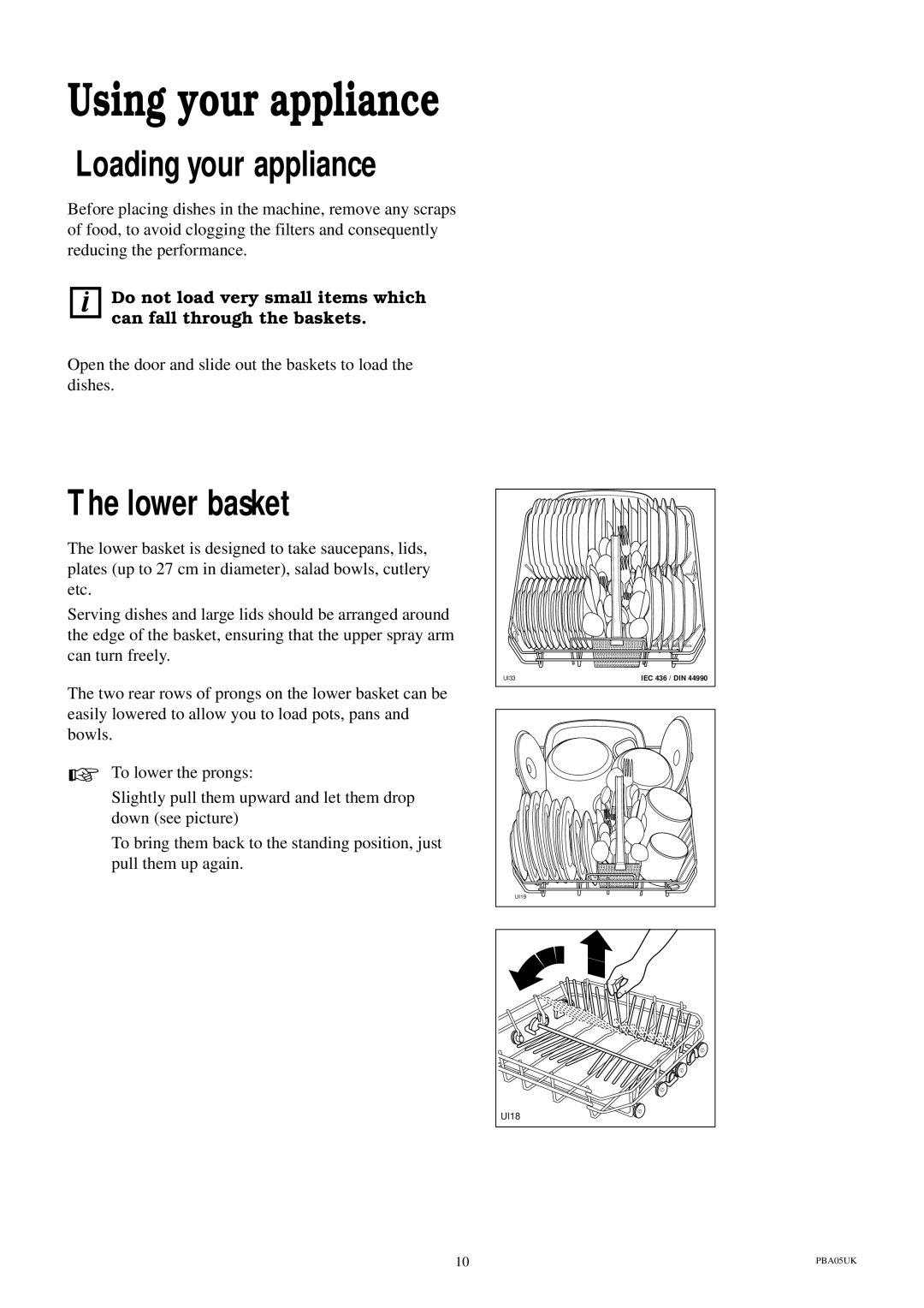 Electrolux ESI 604 manual Using your appliance, Loading your appliance, Lower basket 