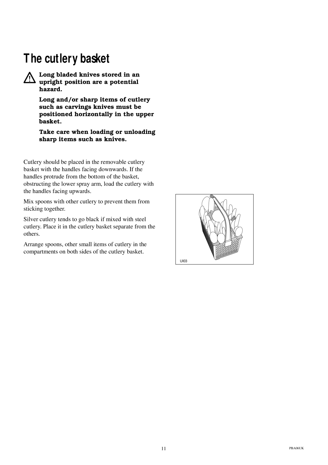 Electrolux ESI 604 manual Cutlery basket 