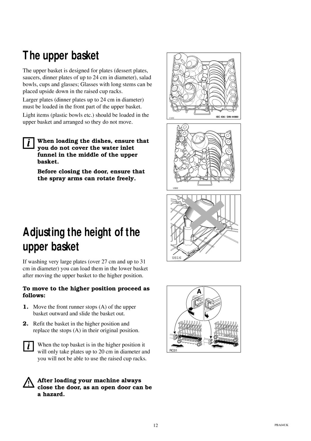 Electrolux ESI 604 manual Upper basket, Adjusting the height of the upper basket 