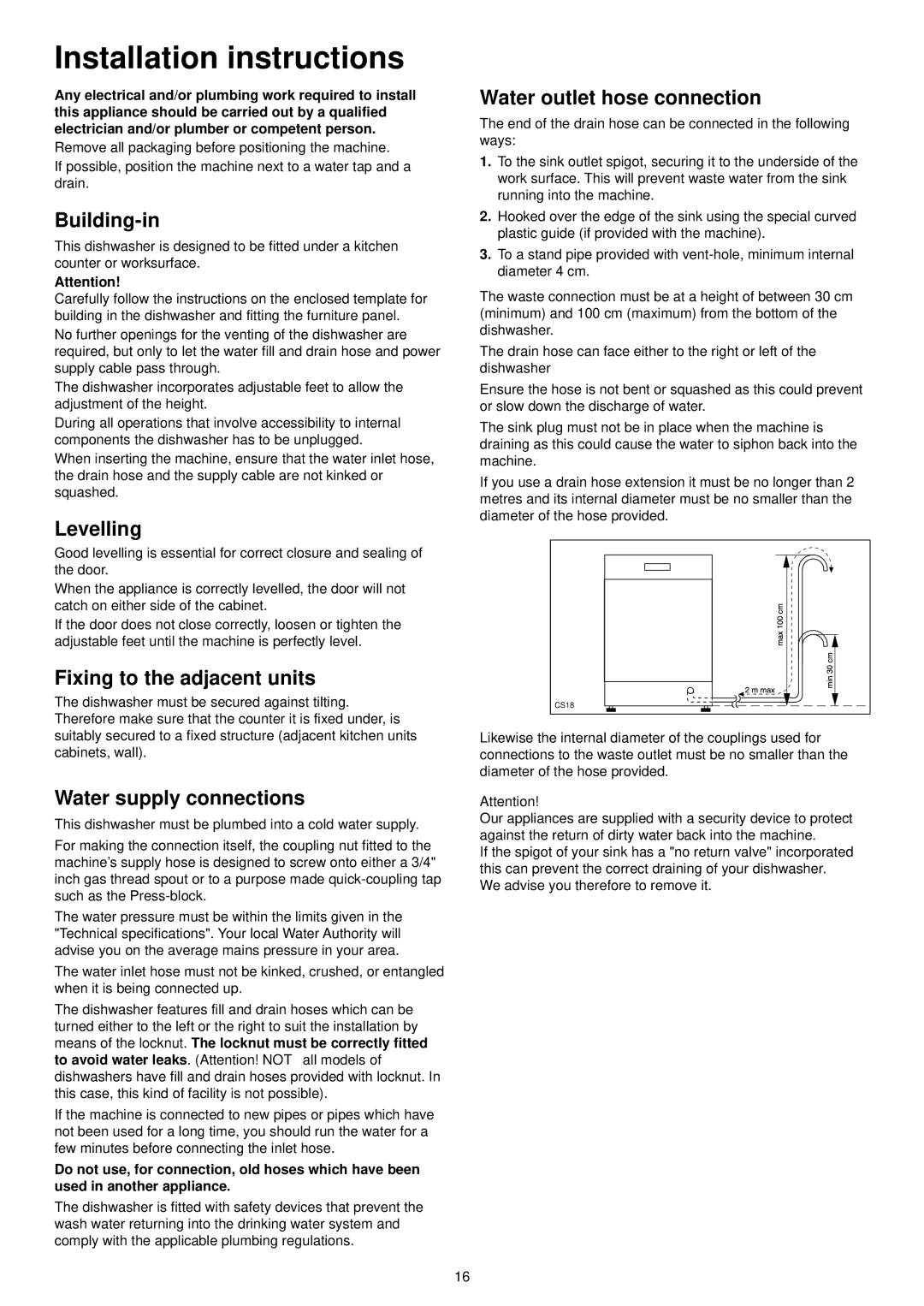 Electrolux ESI 6104 manual Installation instructions 