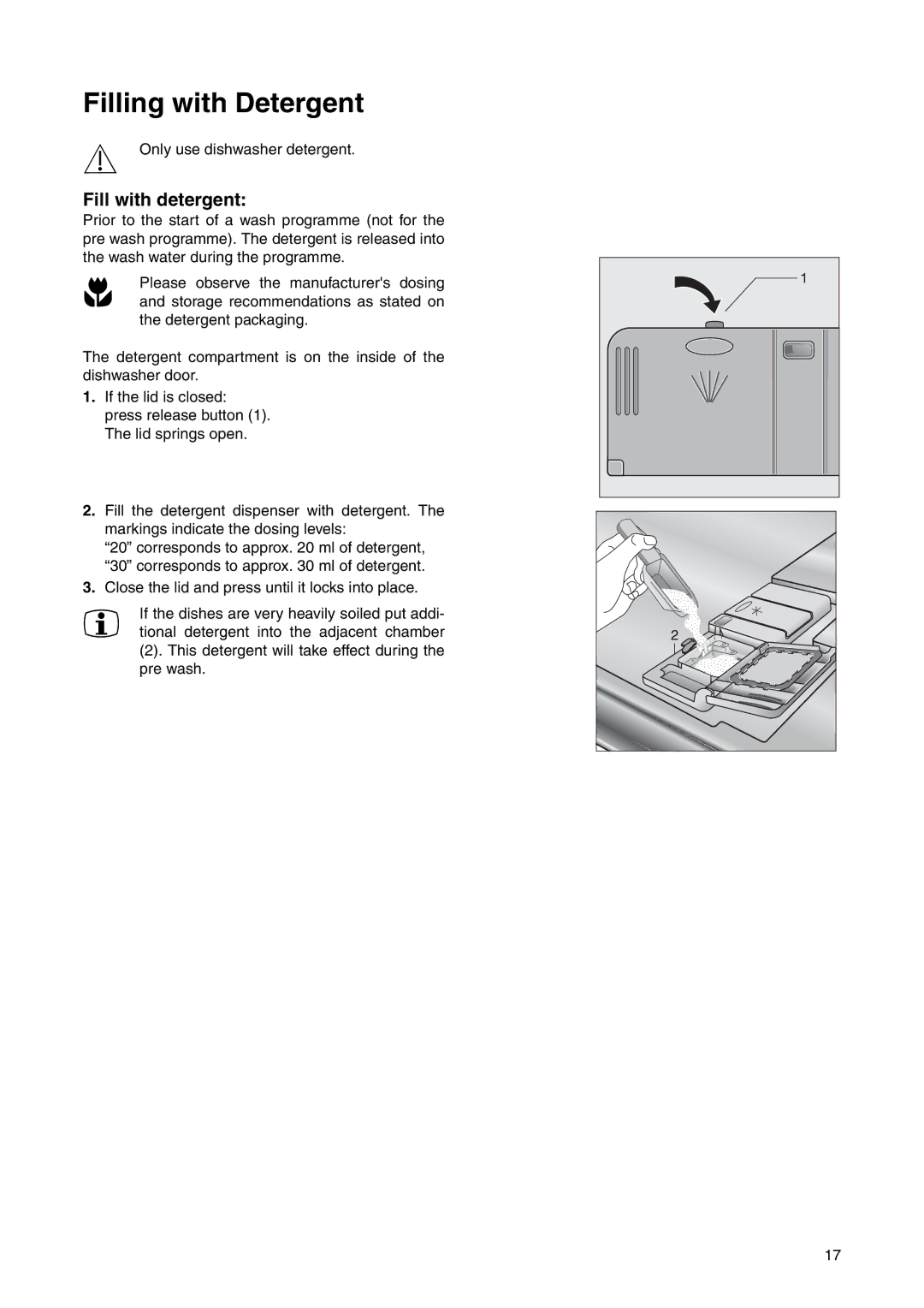 Electrolux ESI 6220 manual Filling with Detergent, Fill with detergent 