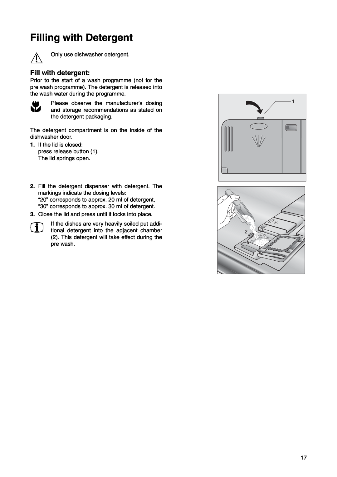 Electrolux ESI 6220 manual Filling with Detergent, Fill with detergent 