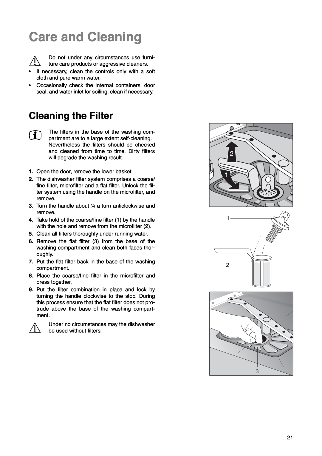 Electrolux ESI 6220 manual Care and Cleaning, Cleaning the Filter 