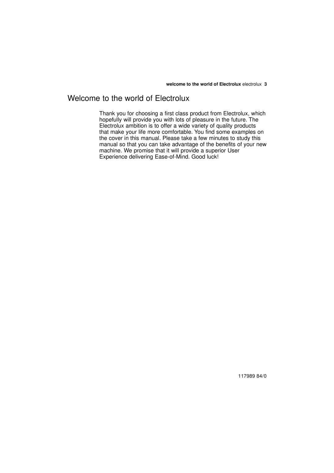 Electrolux ESI 63010 user manual Welcome to the world of Electrolux, 117989 84/0 