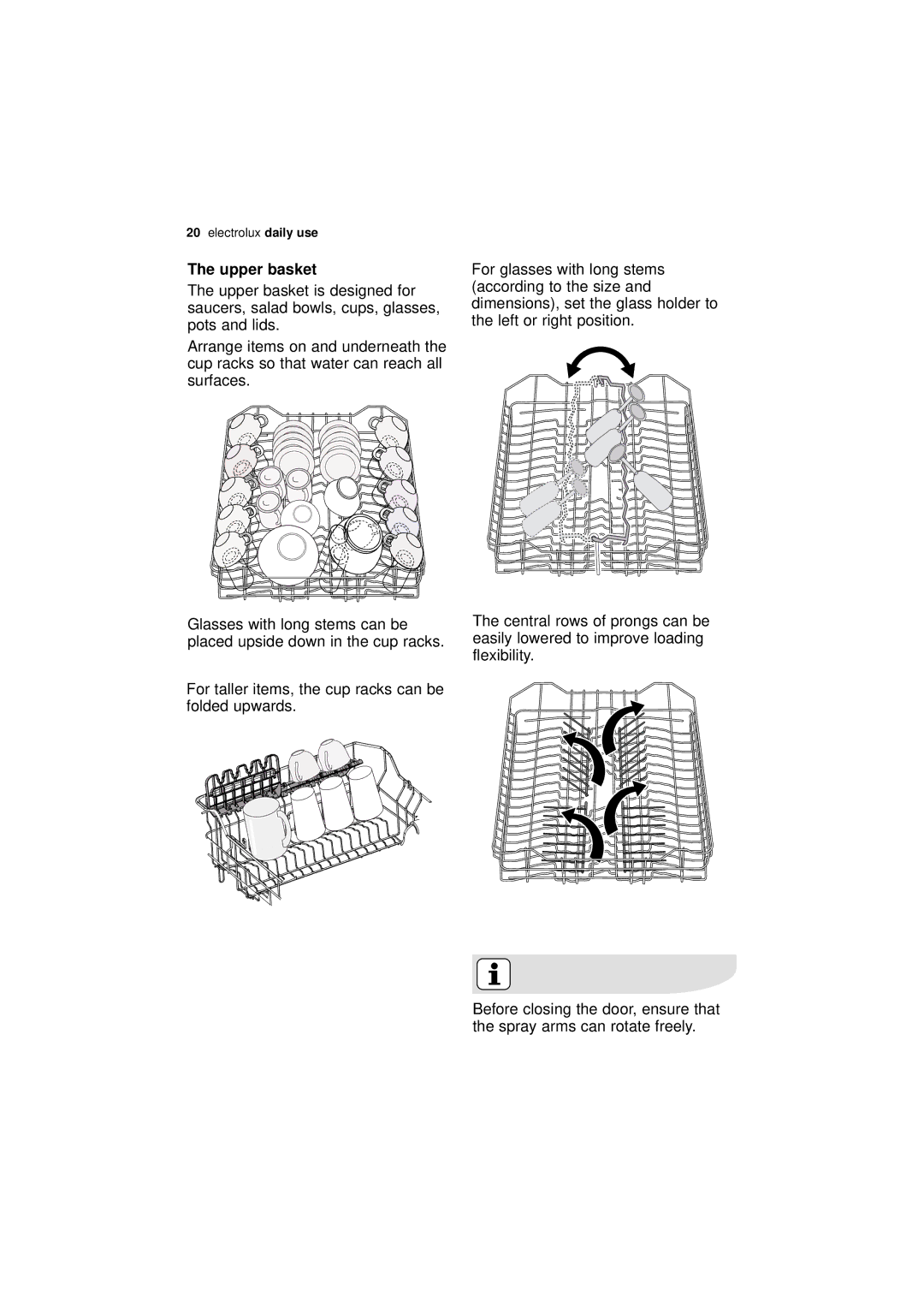 Electrolux ESI 66010 user manual Upper basket 