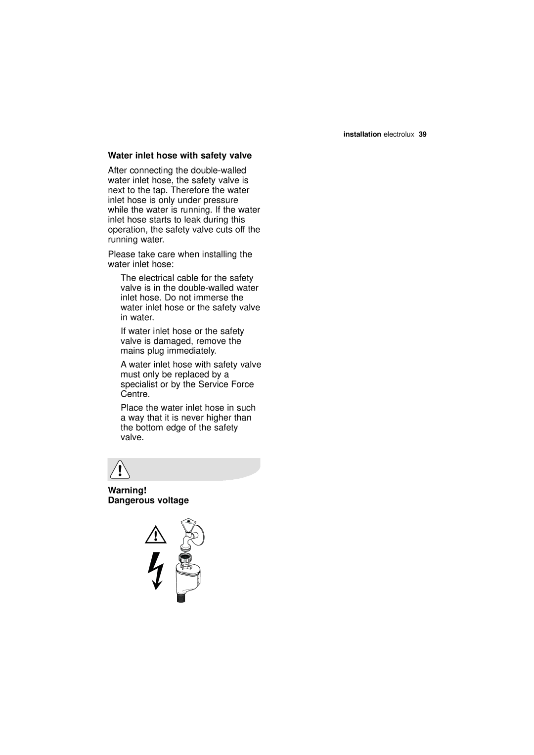 Electrolux ESI 66010 user manual Water inlet hose with safety valve 