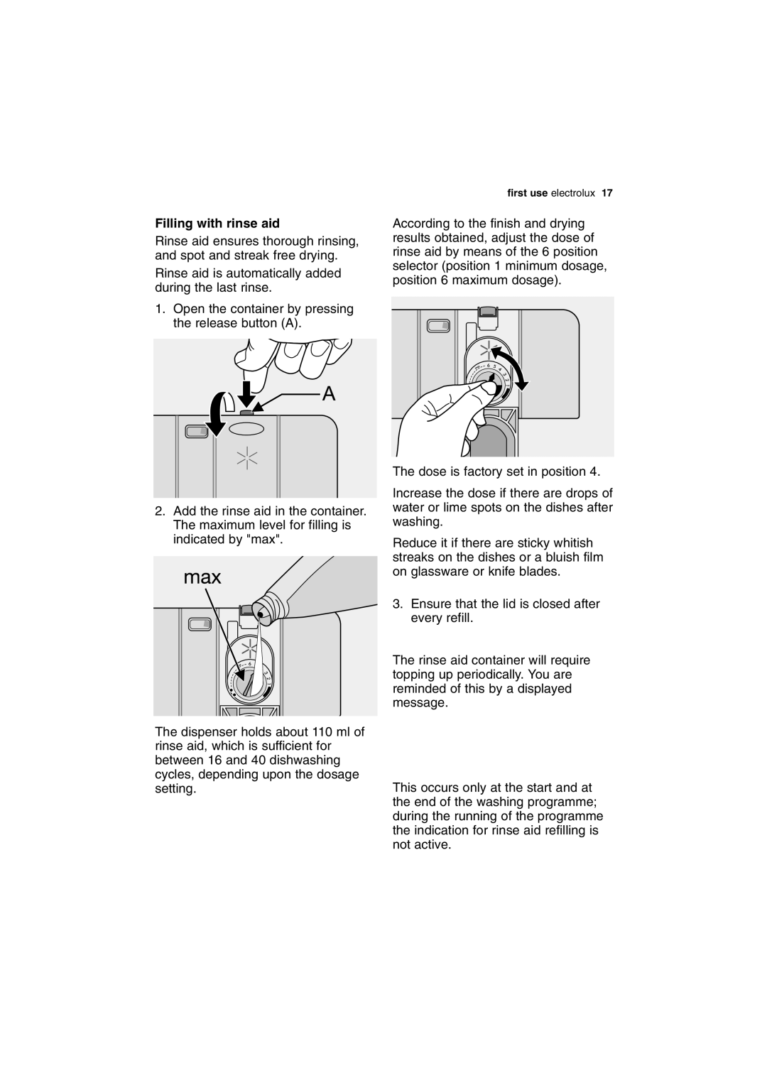 Electrolux ESI 68050 user manual Filling with rinse aid 