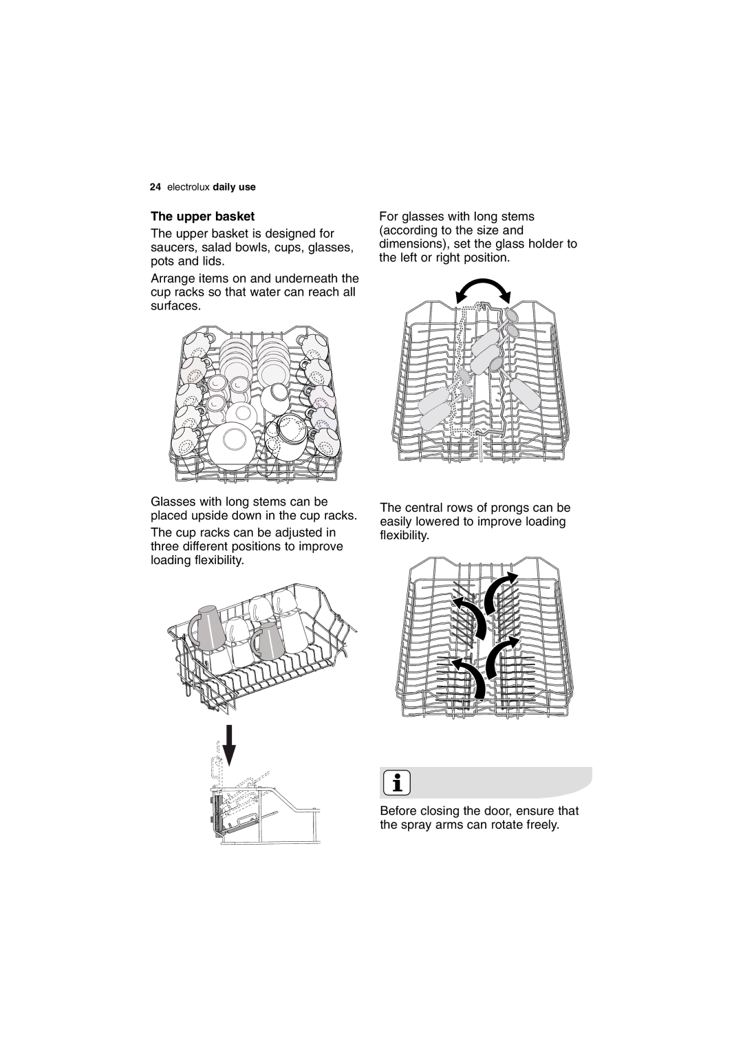 Electrolux ESI 68050 user manual Upper basket 