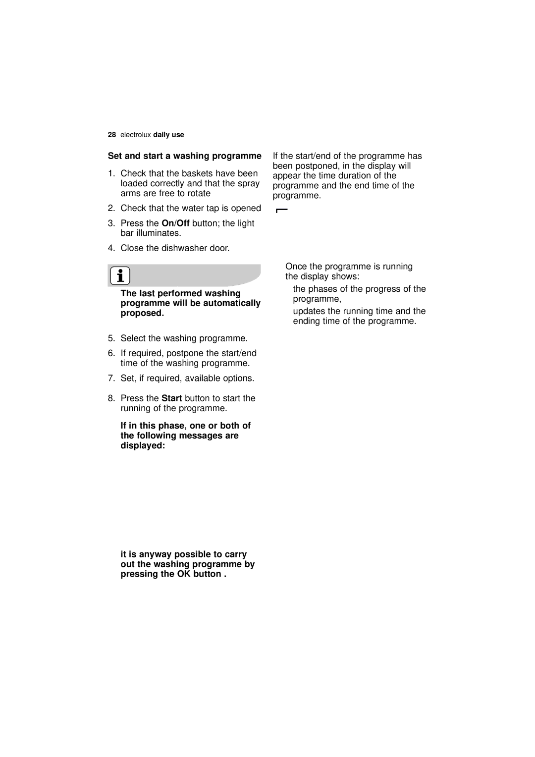 Electrolux ESI 68850 user manual Set and start a washing programme 