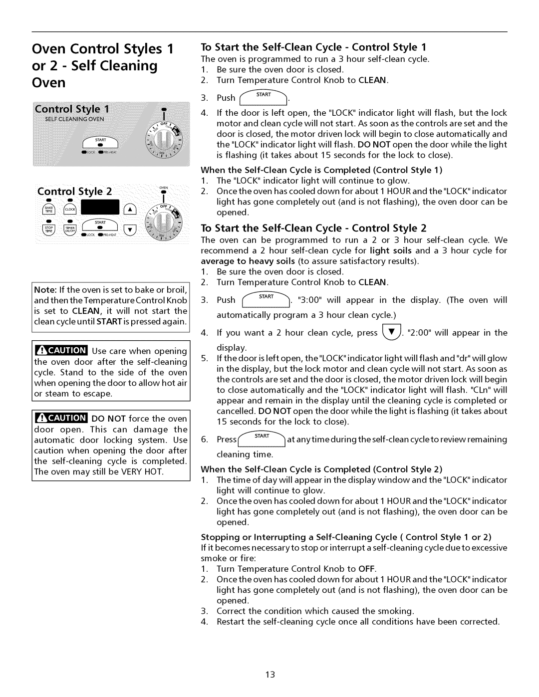 Electrolux ESII important safety instructions To Start the Self-Clean Cycle Control Style 