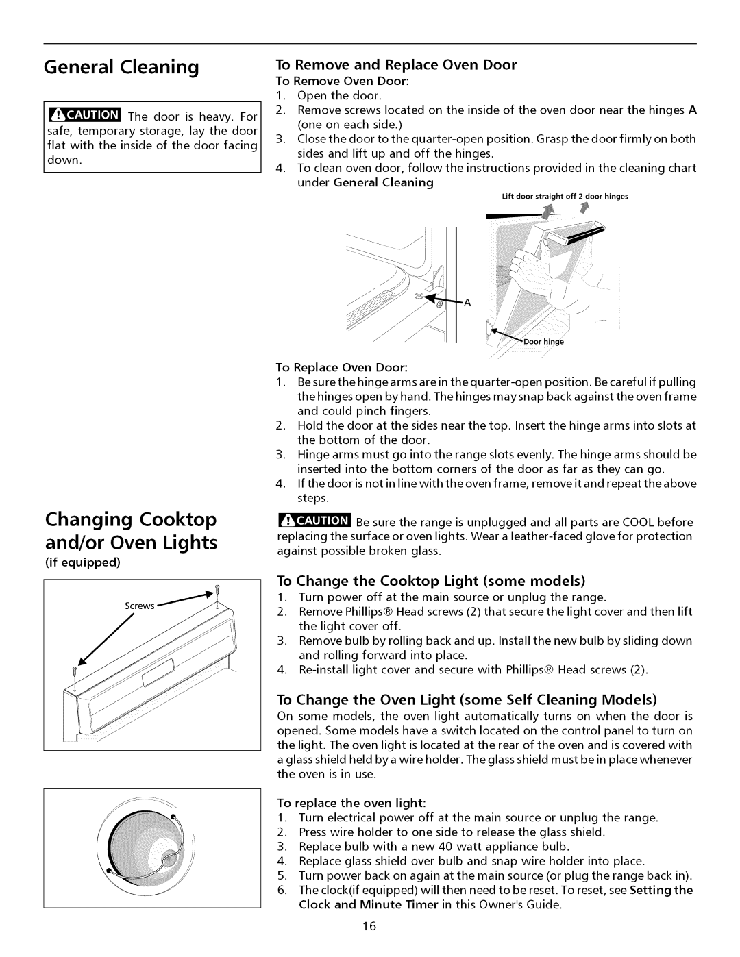 Electrolux ESII To Change the Cooktop Light some models, To Change the Oven Light some Self Cleaning Models 