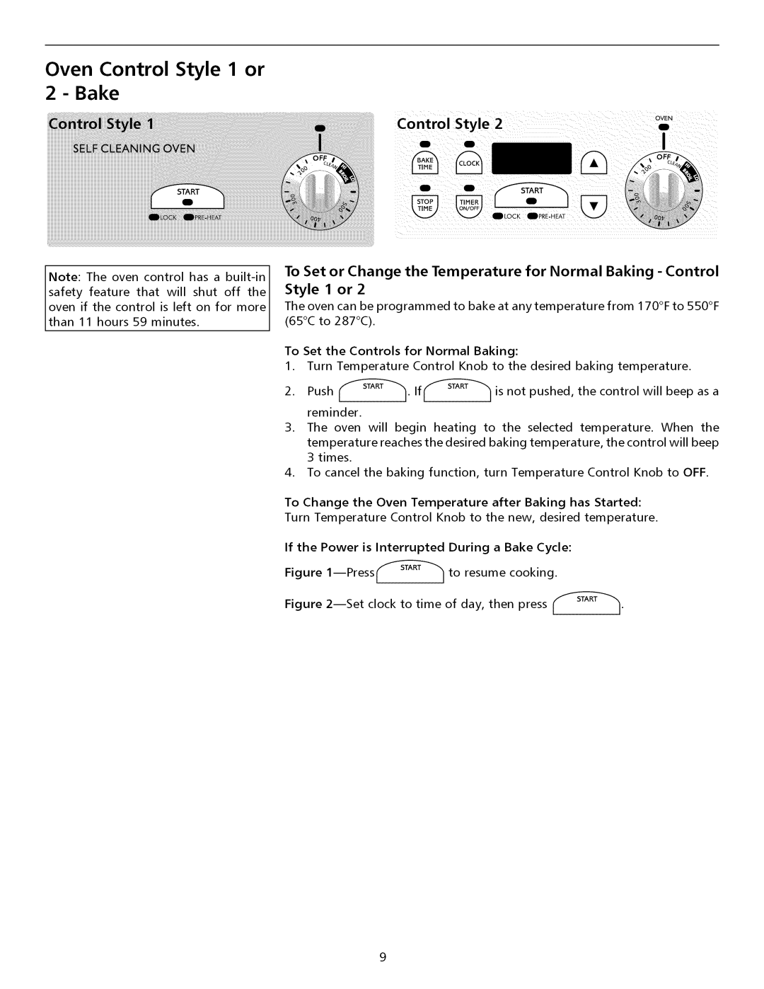 Electrolux ESII To Set or Change the Temperature for Normal Baking Control, Style 1 or 