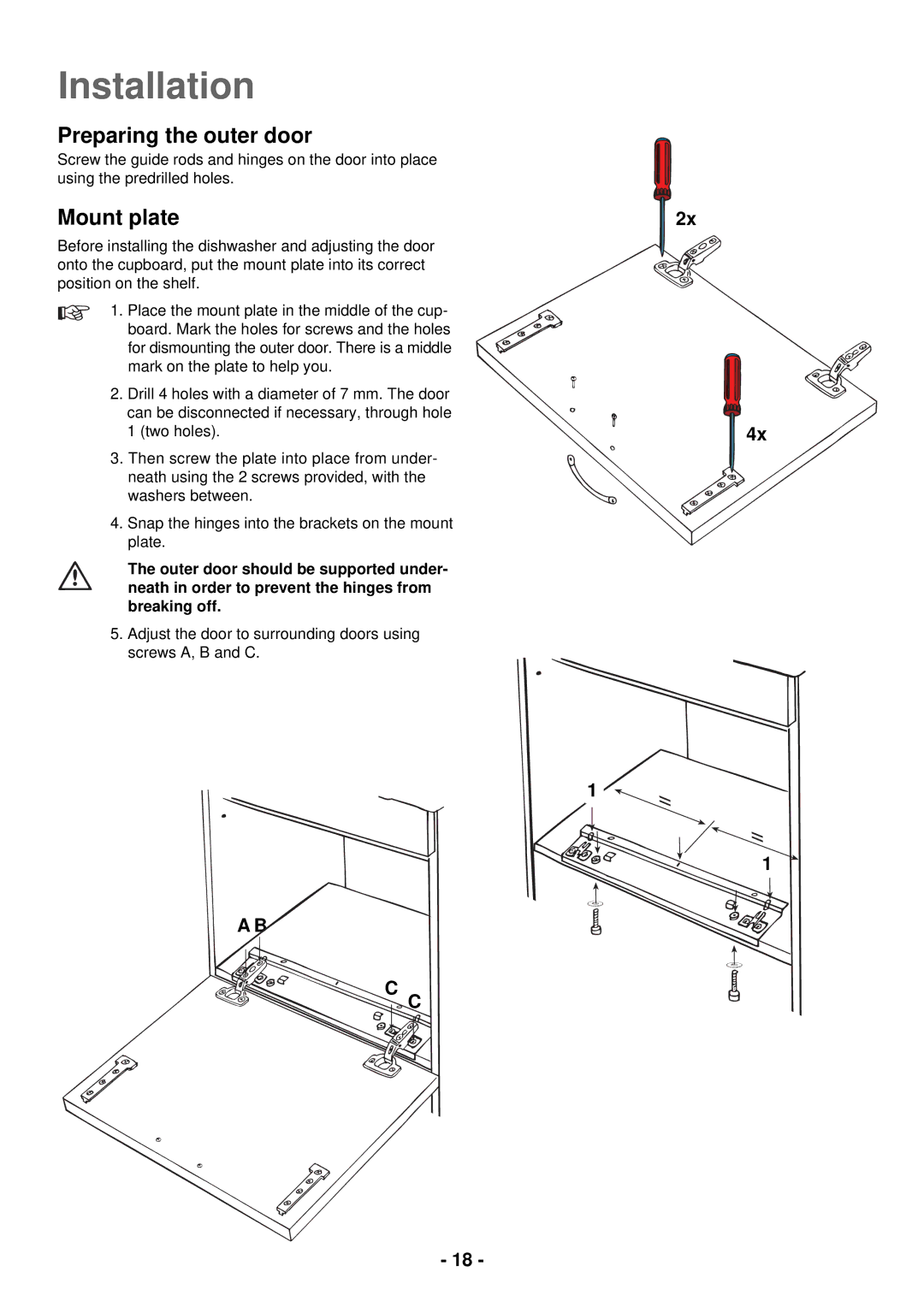 Electrolux ESL 2435 manual Preparing the outer door, Mount plate 