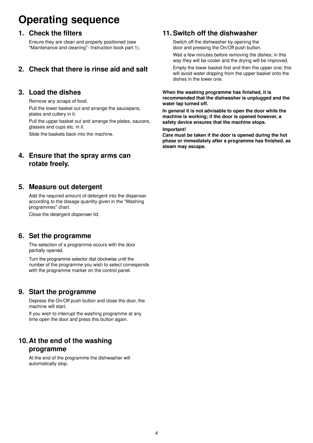 Electrolux ESL 4114 manual Operating sequence 