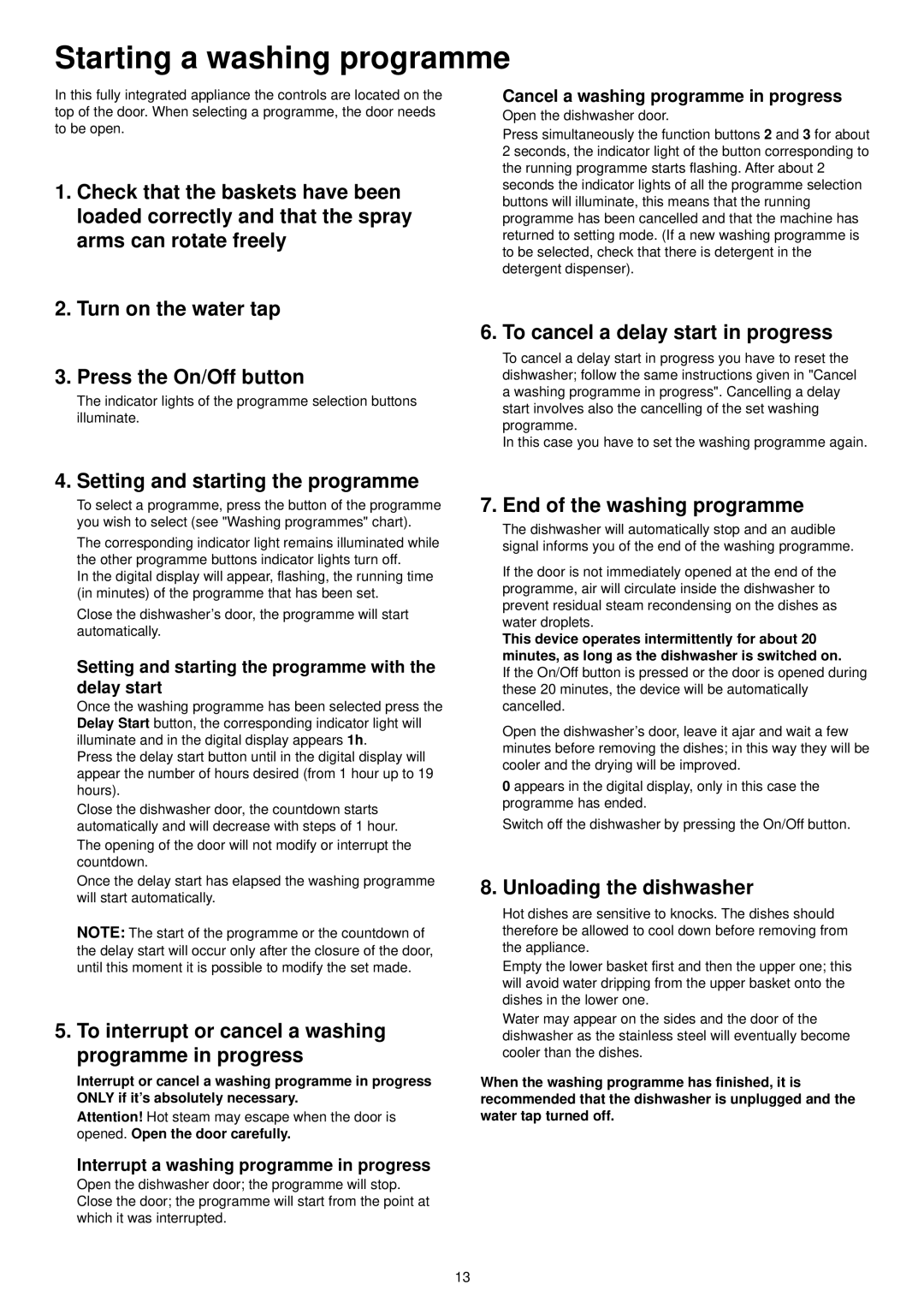 Electrolux ESL 4126 manual Starting a washing programme 