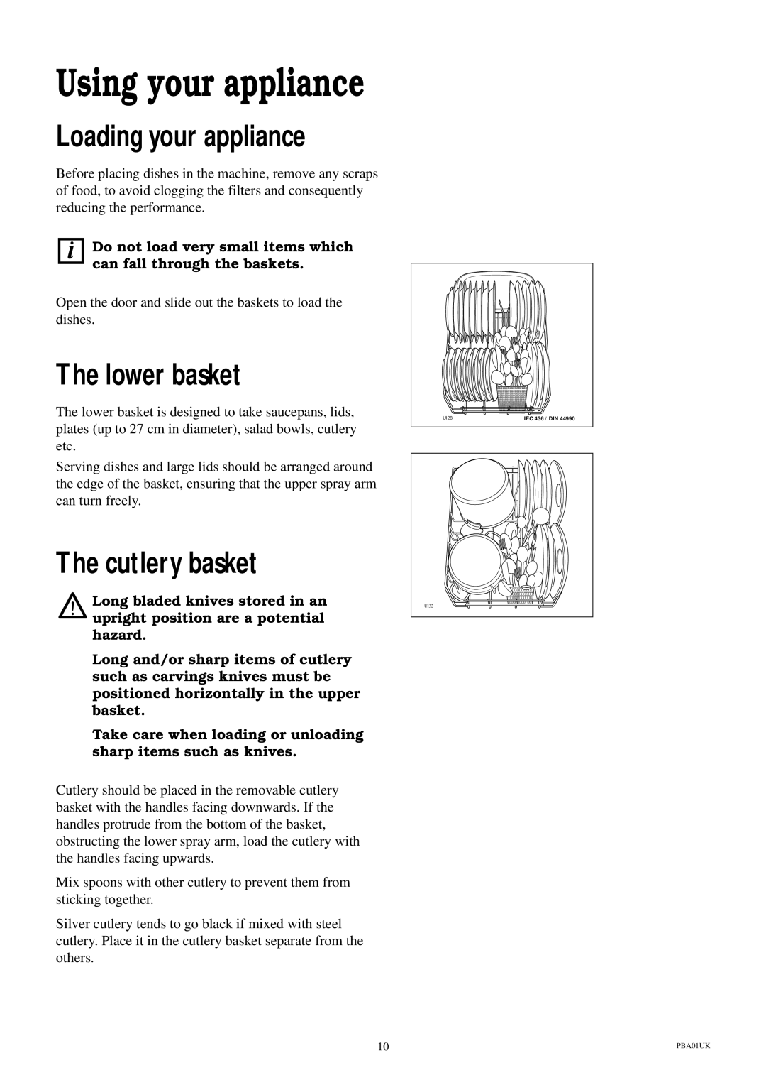 Electrolux ESL 414 manual Loading your appliance, Lower basket, Cutlery basket 