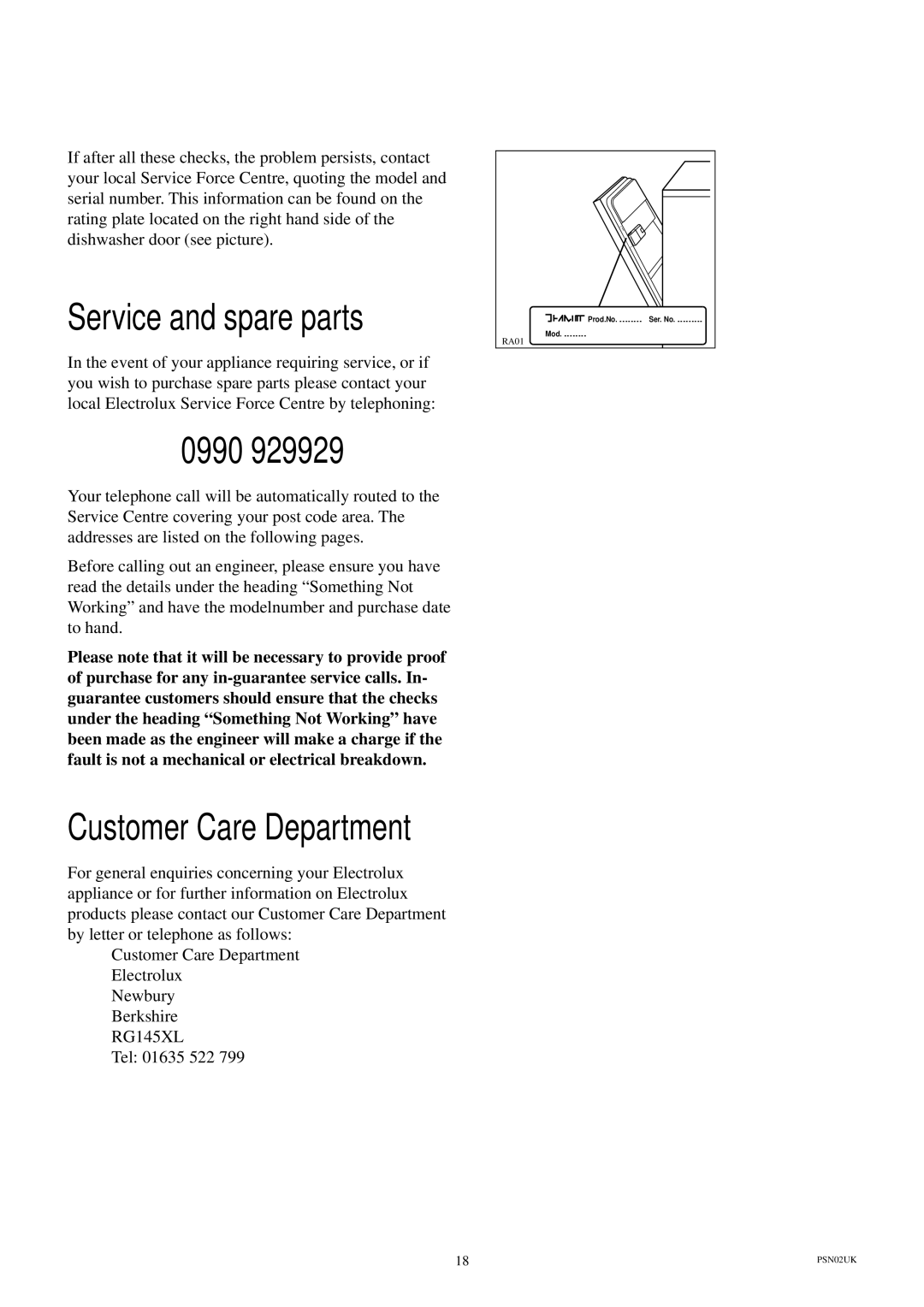 Electrolux ESL 414 manual Service and spare parts, 0990 