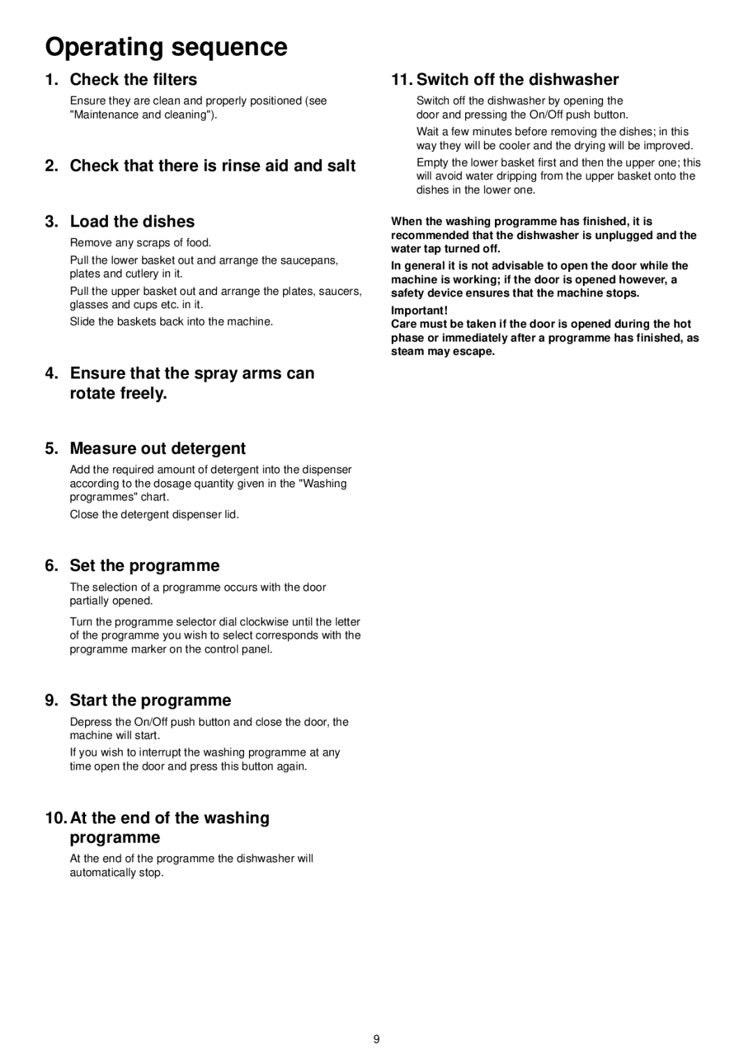 Electrolux ESL 424 manual Operating sequence 