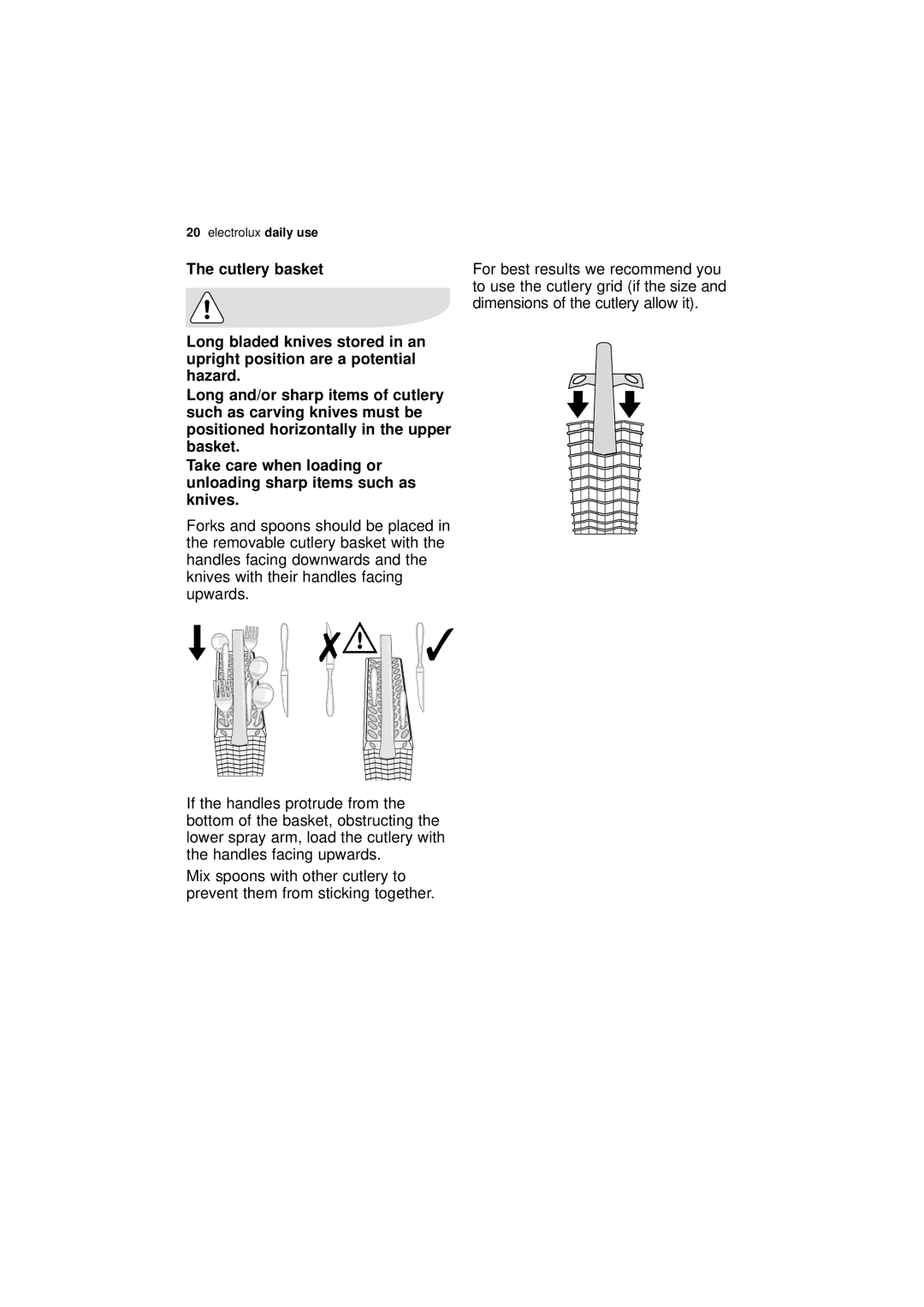 Electrolux ESL 43010 user manual Cutlery basket 