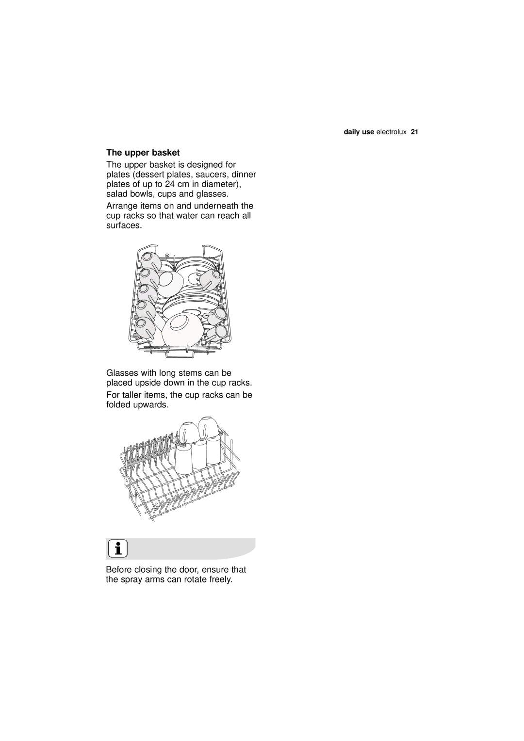 Electrolux ESL 43010 user manual Upper basket 