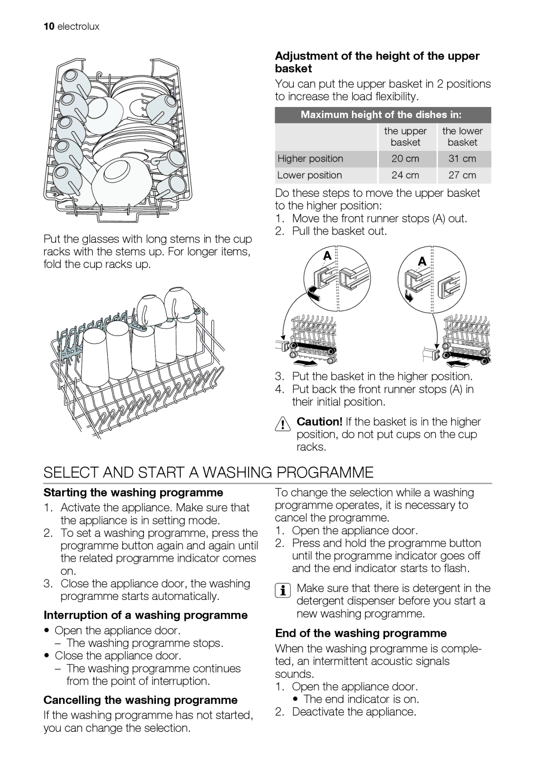 Electrolux ESL 43020 user manual Select and Start a Washing Programme 