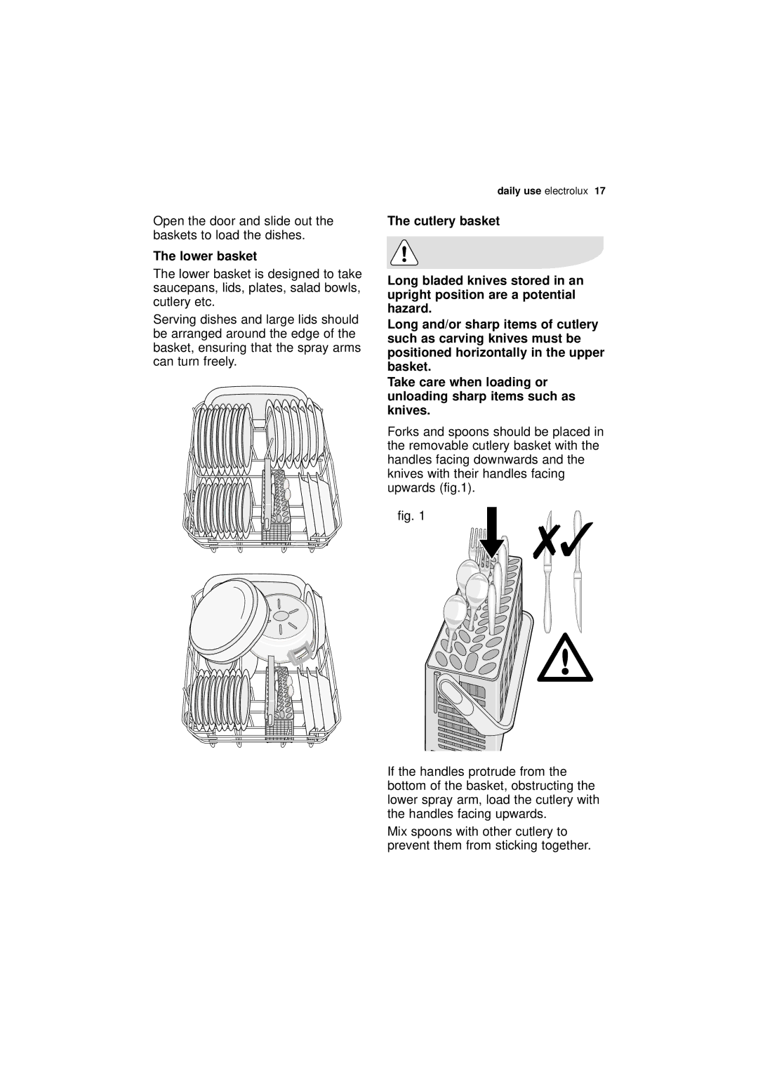 Electrolux ESL 45011 user manual Lower basket, Cutlery basket 